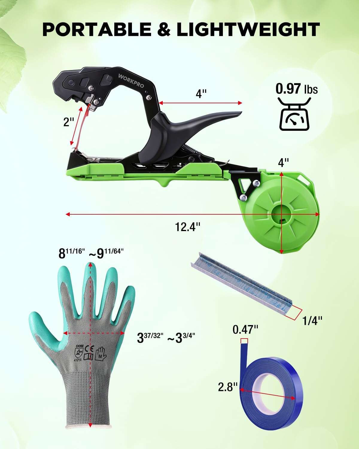 Plant Tying Machine with Gloves & 20 Rolls of Tape & 10,000 Staples