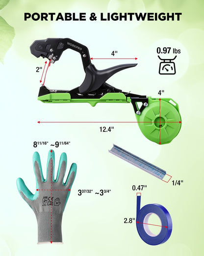 Plant Tying Machine with Gloves & 20 Rolls of Tape & 10,000 Staples