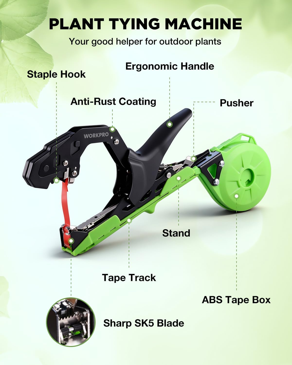 Plant Tying Machine with Gloves & 20 Rolls of Tape & 10,000 Staples