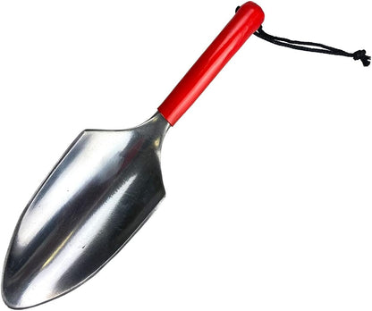 Deluxe Gardening Hand Tool Set | 3-Piece Collection | Hand Fork, Trowel & Transplant Trowel | Steel Finish with Vibrant Red Handles
