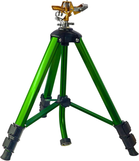 Impact Sprinkler on Tripod Base, Tripod Sprinklers with Head, 360 Degree Large Area Irrigation with Extension Legs Flip Locks, Heavy Duty 3/4" Connector for Lawn Yard Garden