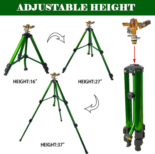 Impact Sprinkler on Tripod Base, Tripod Sprinklers with Head, 360 Degree Large Area Irrigation with Extension Legs Flip Locks, Heavy Duty 3/4" Connector for Lawn Yard Garden