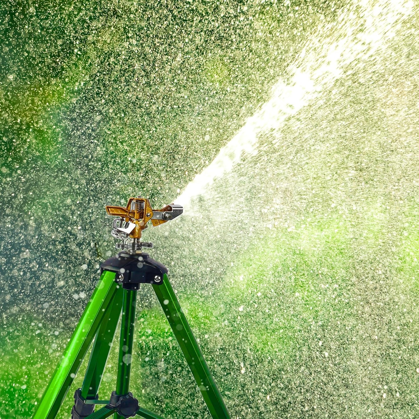 Impact Sprinkler on Tripod Base, Tripod Sprinklers with Head, 360 Degree Large Area Irrigation with Extension Legs Flip Locks, Heavy Duty 3/4" Connector for Lawn Yard Garden