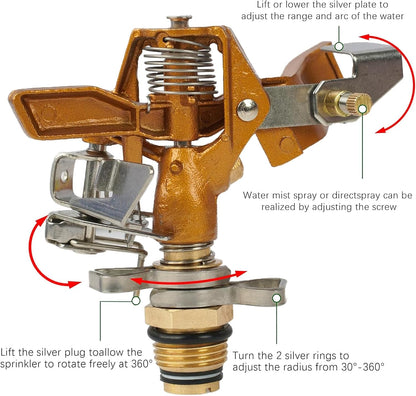 Impact Sprinkler on Tripod Base, Tripod Sprinklers with Head, 360 Degree Large Area Irrigation with Extension Legs Flip Locks, Heavy Duty 3/4" Connector for Lawn Yard Garden