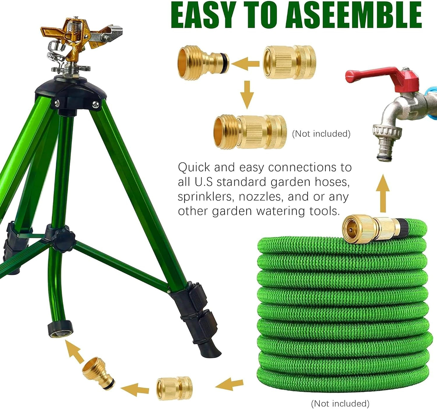 Impact Sprinkler on Tripod Base, Tripod Sprinklers with Head, 360 Degree Large Area Irrigation with Extension Legs Flip Locks, Heavy Duty 3/4" Connector for Lawn Yard Garden