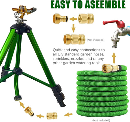 Impact Sprinkler on Tripod Base, Tripod Sprinklers with Head, 360 Degree Large Area Irrigation with Extension Legs Flip Locks, Heavy Duty 3/4" Connector for Lawn Yard Garden