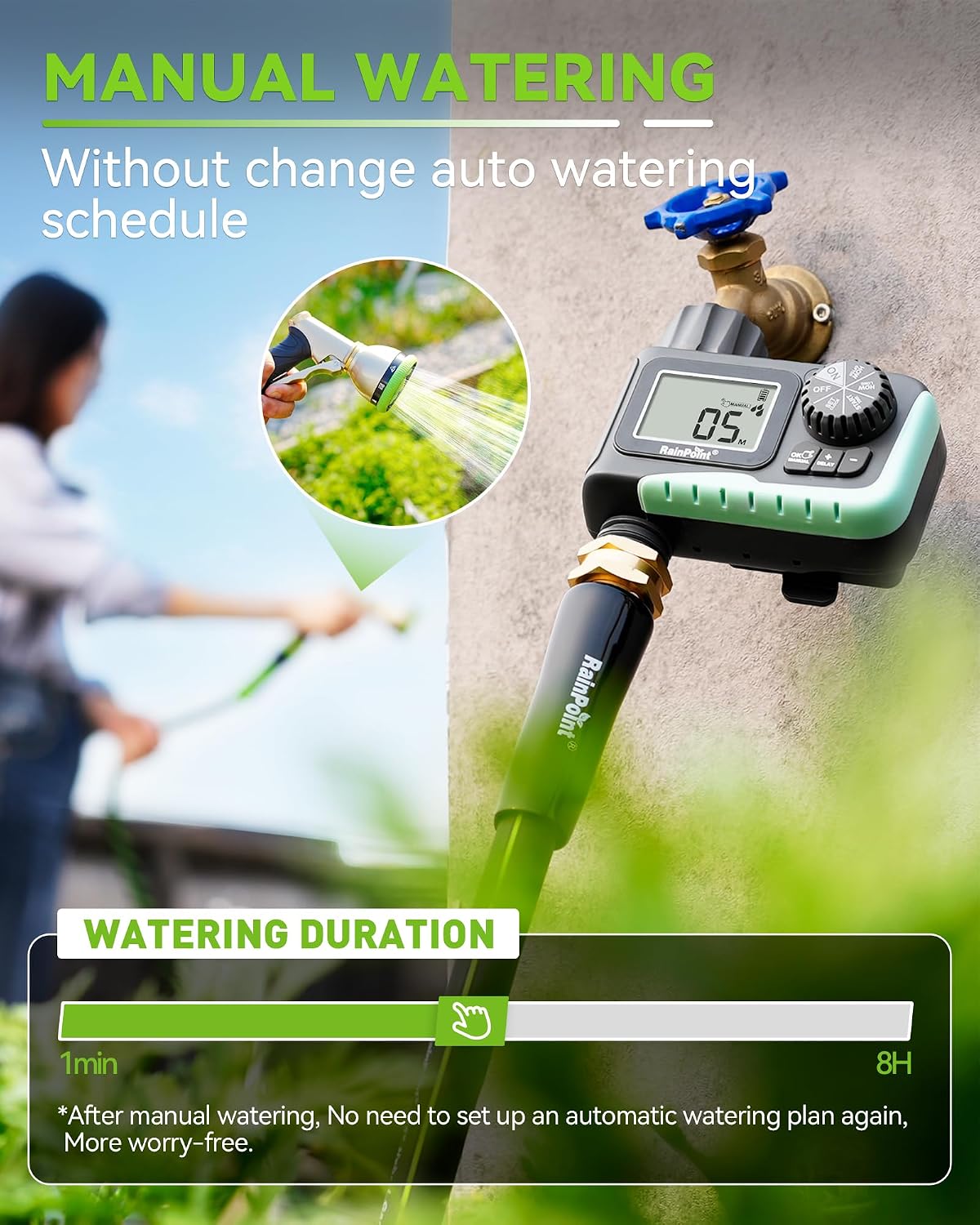 Sprinkler Timer, Programmable Water Timer for Garden Hose, Outdoor Soaker Hose Timed with Rain Delay/Manual/Automatic Watering System, Digital Irrigation for Yard, Lawn, 1 Outlet