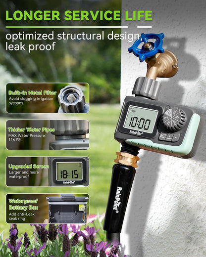 Sprinkler Timer, Programmable Water Timer for Garden Hose, Outdoor Soaker Hose Timed with Rain Delay/Manual/Automatic Watering System, Digital Irrigation for Yard, Lawn, 1 Outlet