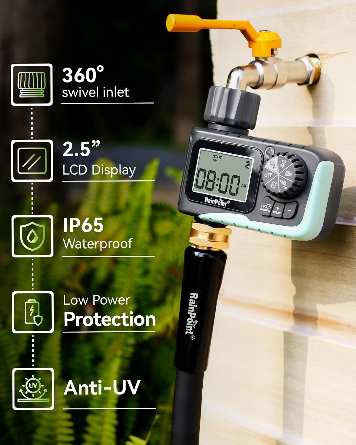 Sprinkler Timer, Programmable Water Timer for Garden Hose, Outdoor Soaker Hose Timed with Rain Delay/Manual/Automatic Watering System, Digital Irrigation for Yard, Lawn, 1 Outlet
