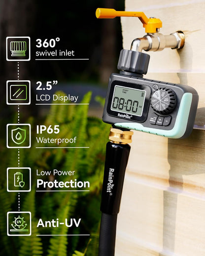 Sprinkler Timer, Programmable Water Timer for Garden Hose, Outdoor Soaker Hose Timed with Rain Delay/Manual/Automatic Watering System, Digital Irrigation for Yard, Lawn, 1 Outlet