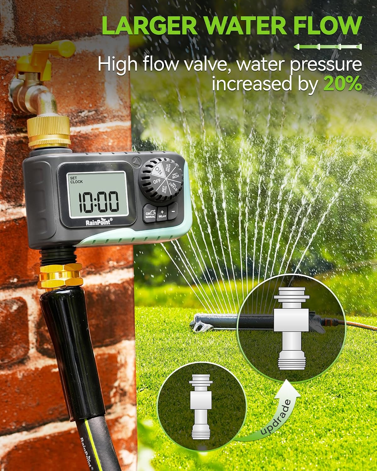 Sprinkler Timer, Programmable Water Timer for Garden Hose, Outdoor Soaker Hose Timed with Rain Delay/Manual/Automatic Watering System, Digital Irrigation for Yard, Lawn, 1 Outlet