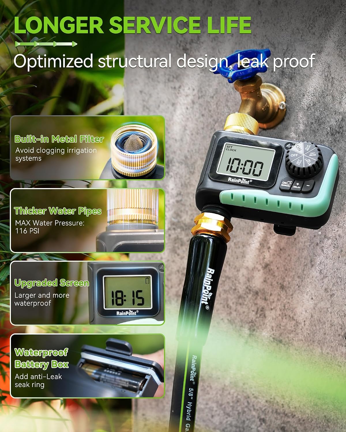 Sprinkler Timer, Programmable Water Timer for Garden Hose, Outdoor Soaker Hose Timed with Rain Delay/Manual/Automatic Watering System, Digital Irrigation for Yard, Lawn, 1 Outlet