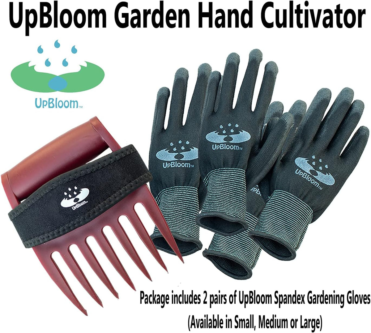Garden Hand Cultivator Includes 2 Pairs of Spandex Gardening Gloves - ergonomically Designed to rake, dig, Weed, Plant, Aerate and Cultivate Vegetable and Flower beds (Small)