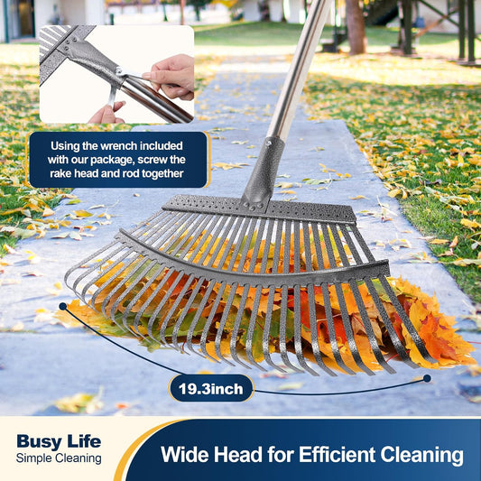 19.3" Garden Leaf Rake Wide Heavy Duty (25 Tines) 68.9"