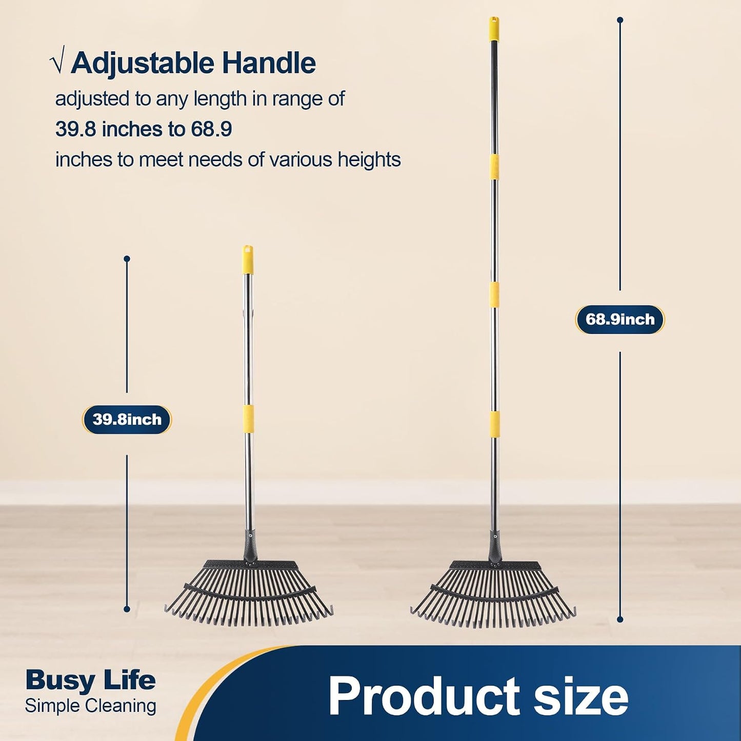 19.3" Garden Leaf Rake Wide Heavy Duty (25 Tines) 68.9"