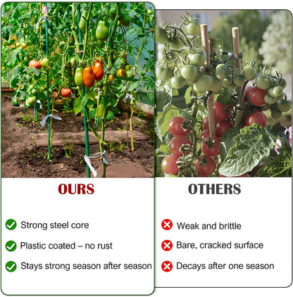 FORUP Garden Stakes, 25 Pack Steel Plant Stakes with Plastic Coating for Climbing Plants, Tomato Eggplant Bean Support, Rust-Resistant Outdoor Garden Stakes (58 Inch)