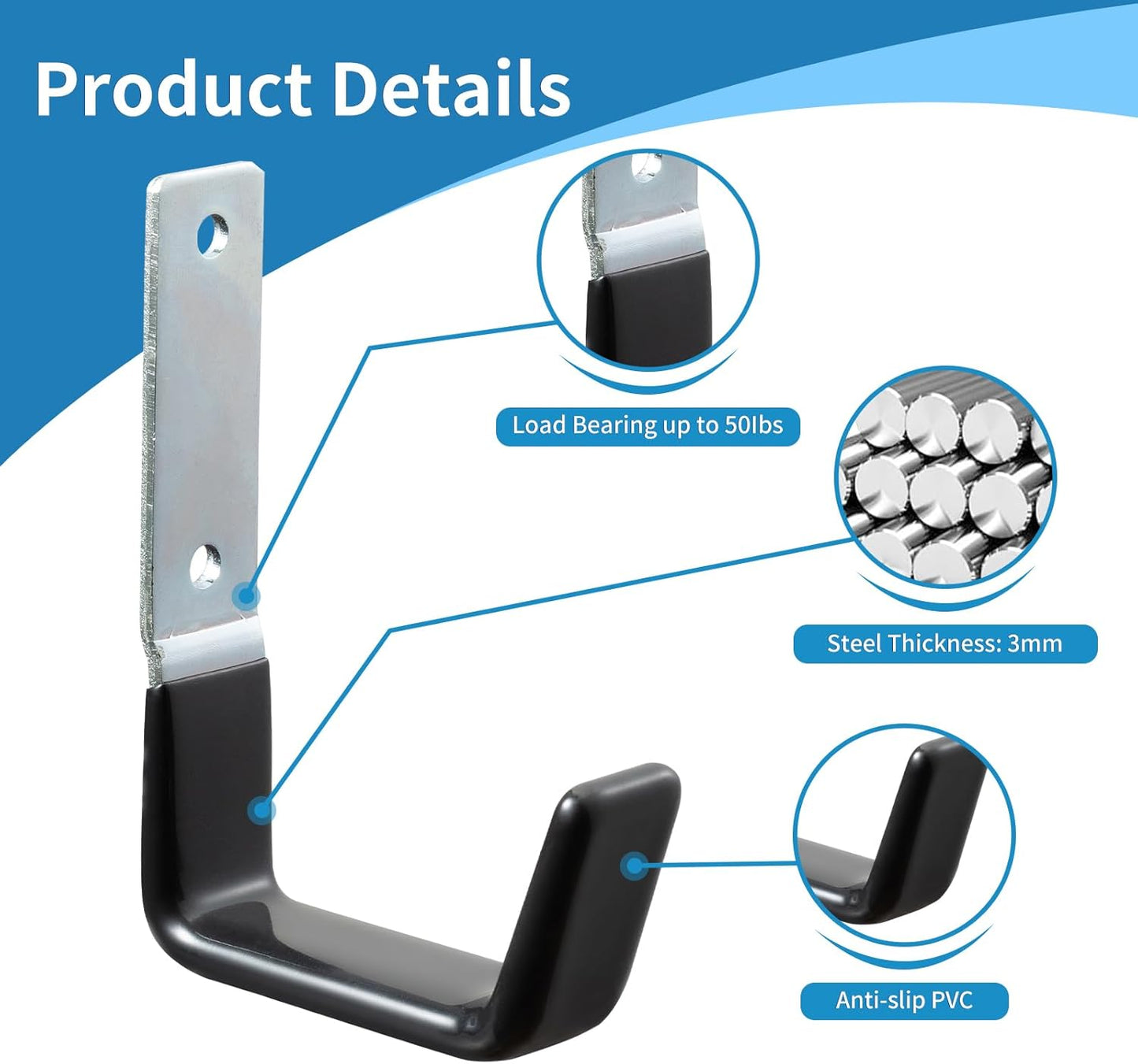 Heavy Duty Steel Garage Hooks,Garage Storage Utility Hooks,Anti-Slip Garage Hooks,Garage Garden Tool Organizer,Steel Wall Mount Hooks, Garden Hose Hanger, Garden J Hooks (Small-2PC)