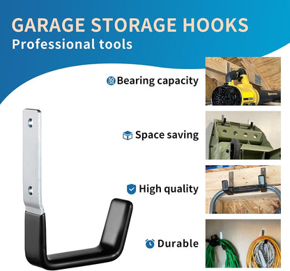 Heavy Duty Steel Garage Hooks,Garage Storage Utility Hooks,Anti-Slip Garage Hooks,Garage Garden Tool Organizer,Steel Wall Mount Hooks, Garden Hose Hanger, Garden J Hooks (Small-2PC)