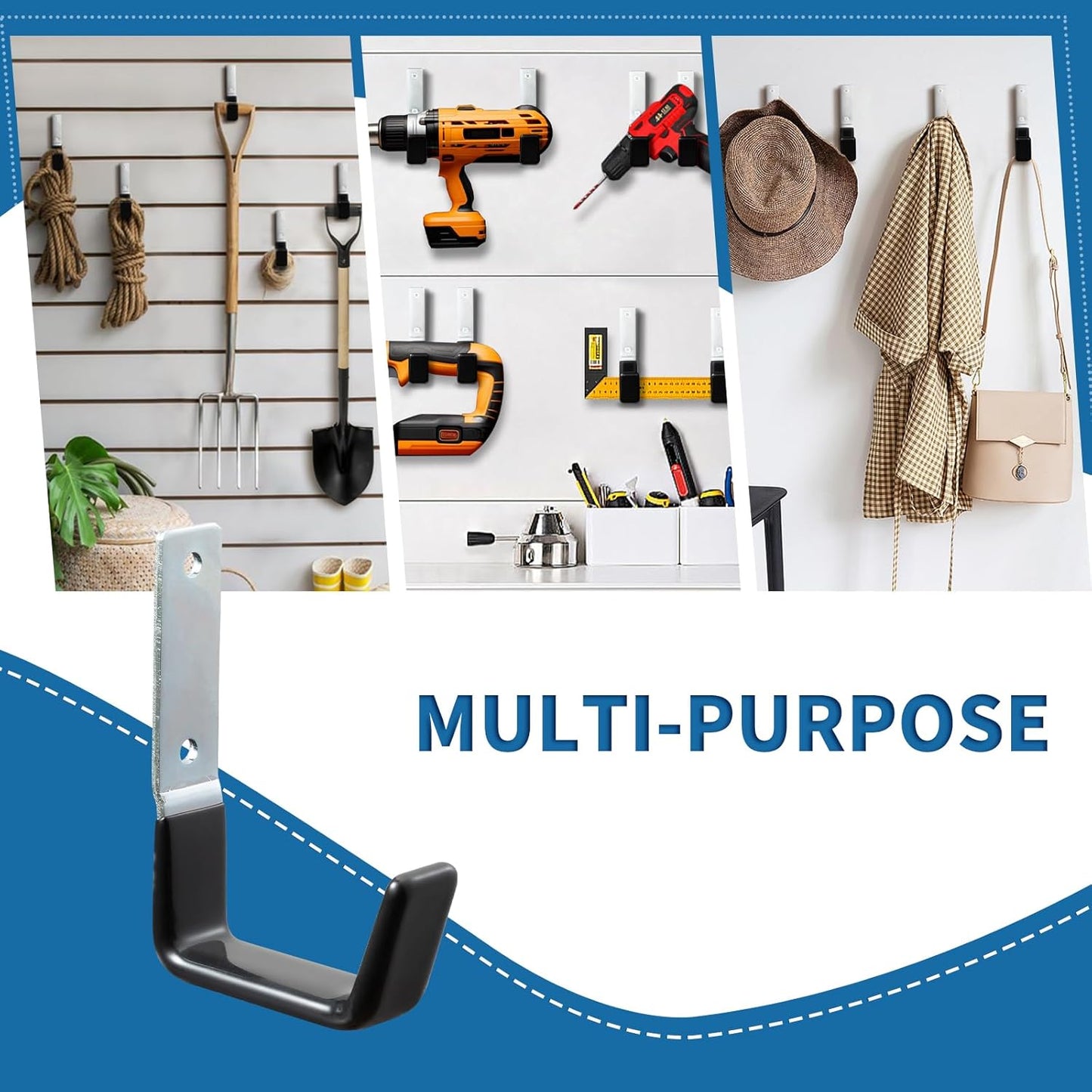 Heavy Duty Steel Garage Hooks,Garage Storage Utility Hooks,Anti-Slip Garage Hooks,Garage Garden Tool Organizer,Steel Wall Mount Hooks, Garden Hose Hanger, Garden J Hooks (Small-2PC)