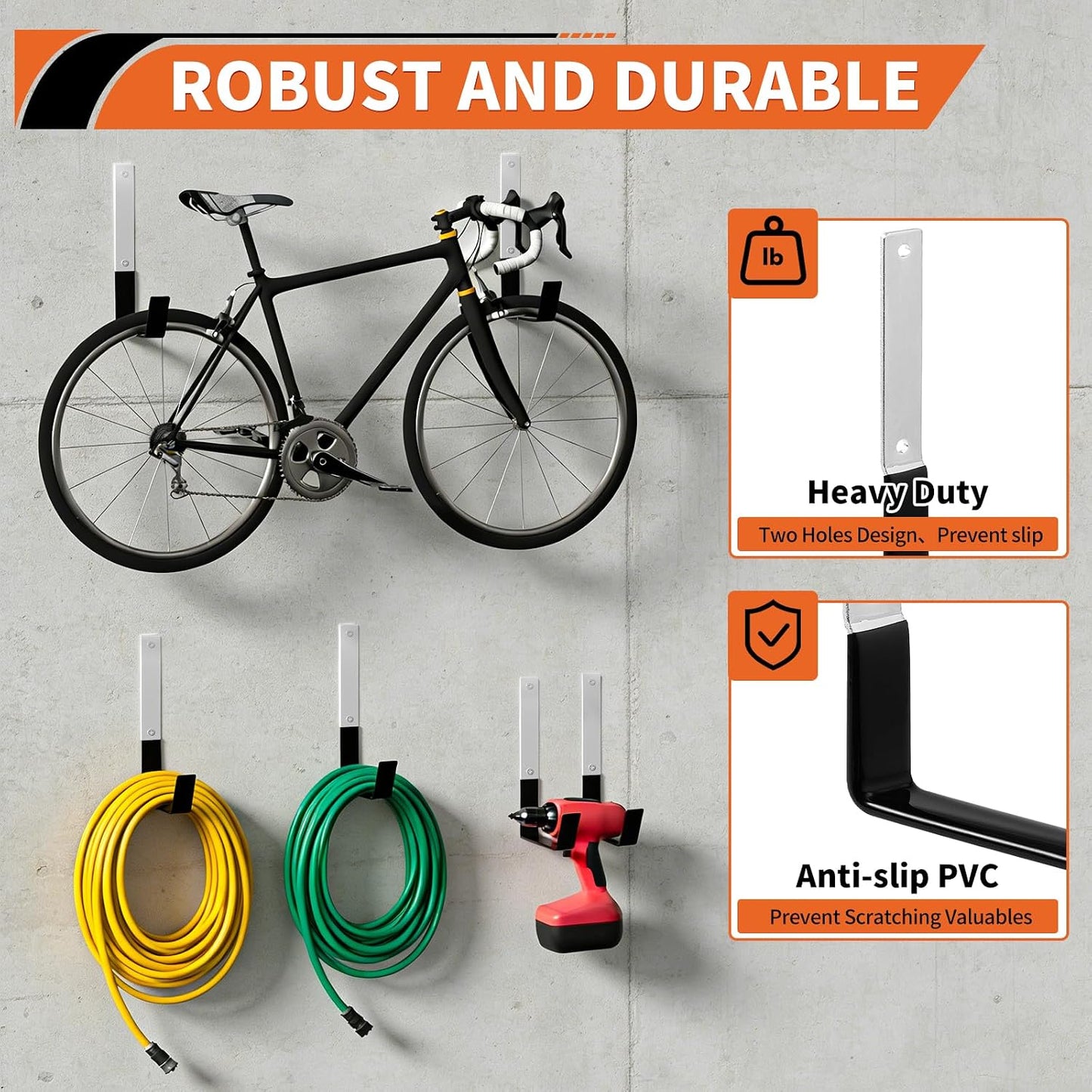 Heavy Duty Steel Garage Hooks,Garage Storage Utility Hooks,Anti-Slip Garage Hooks,Garage Garden Tool Organizer,Steel Wall Mount Hooks, Garden Hose Hanger, Garden J Hooks (Small-2PC)