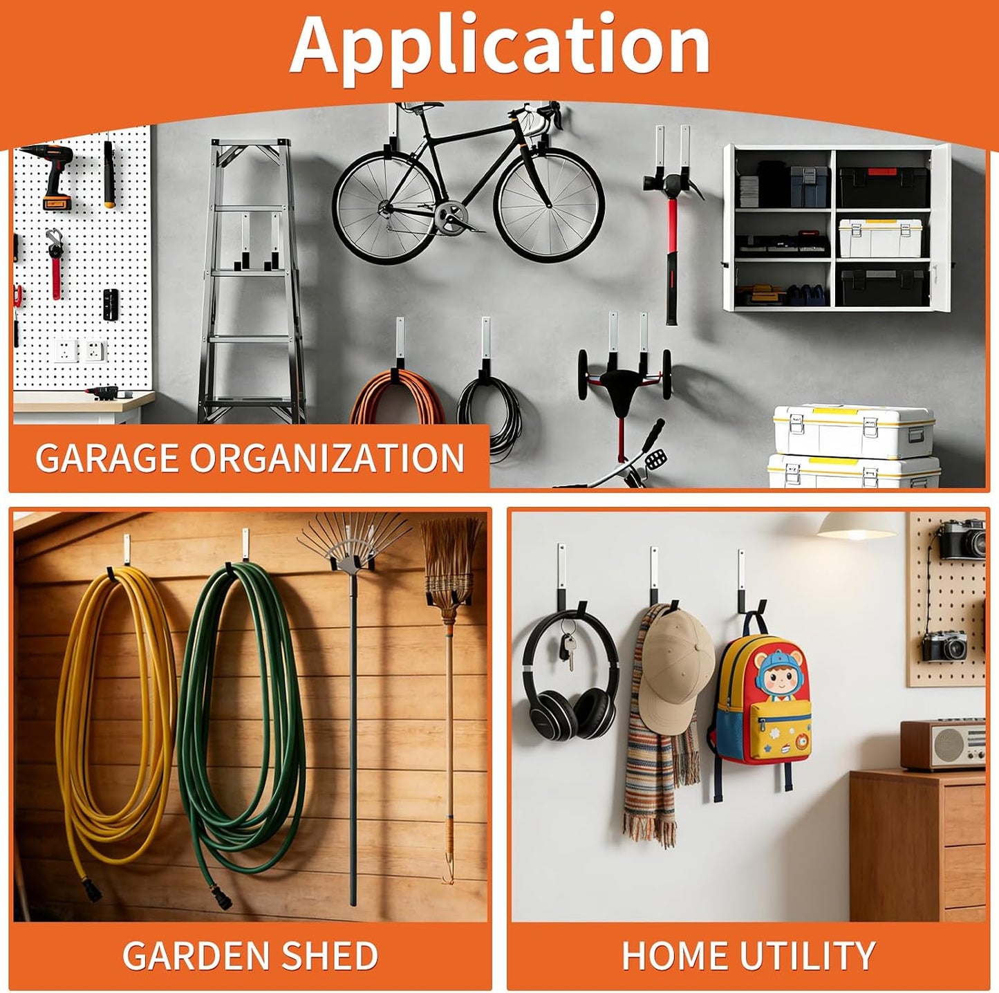 Heavy Duty Steel Garage Hooks,Garage Storage Utility Hooks,Anti-Slip Garage Hooks,Garage Garden Tool Organizer,Steel Wall Mount Hooks, Garden Hose Hanger, Garden J Hooks (Small-2PC)