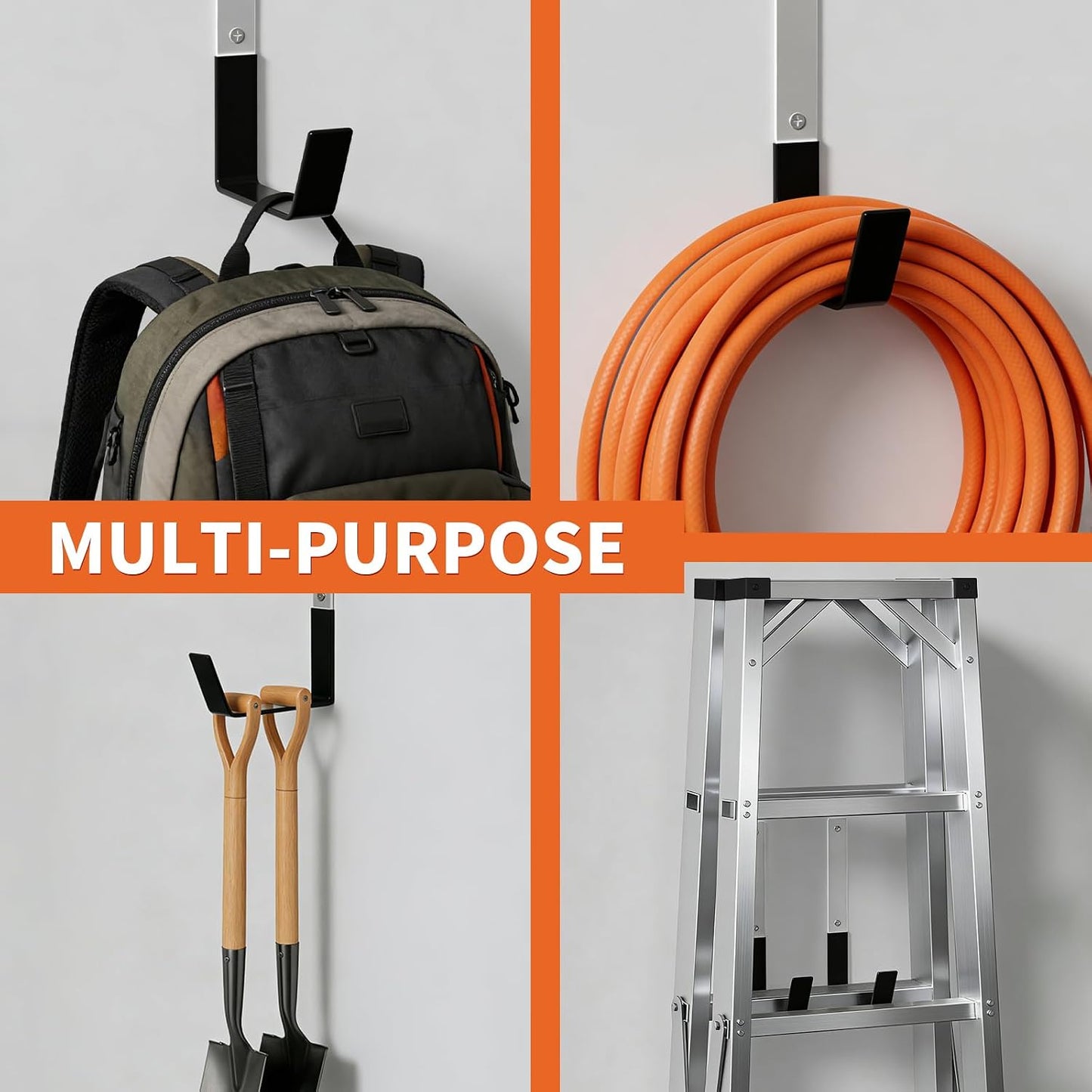 Heavy Duty Steel Garage Hooks,Garage Storage Utility Hooks,Anti-Slip Garage Hooks,Garage Garden Tool Organizer,Steel Wall Mount Hooks, Garden Hose Hanger, Garden J Hooks (Small-2PC)