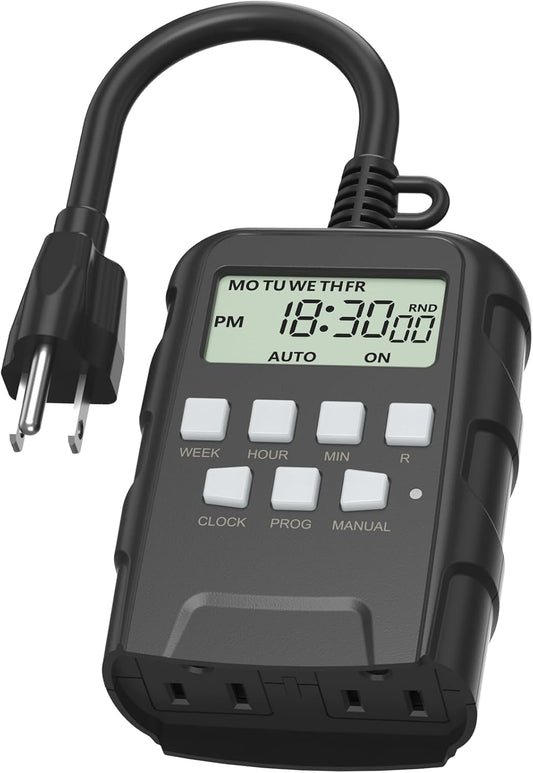 Outdoor 7-Day Programmable Timer Outlet, 2 Outlets