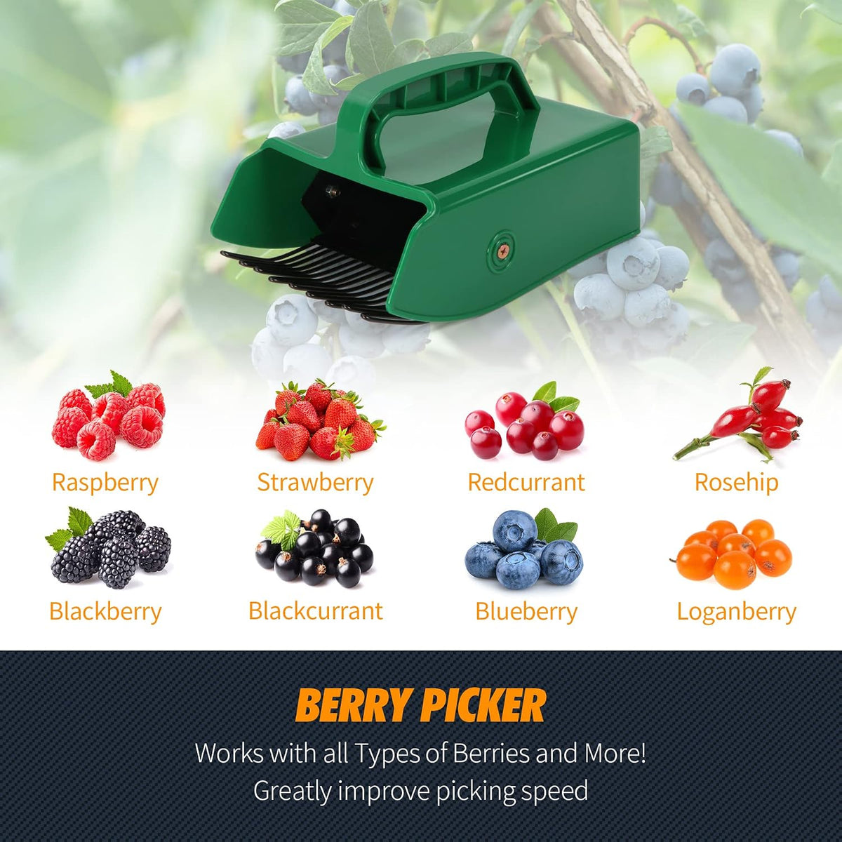 Berry Picker Scoop with Metal Comb, Ergonomic Handle Blueberry Harvester