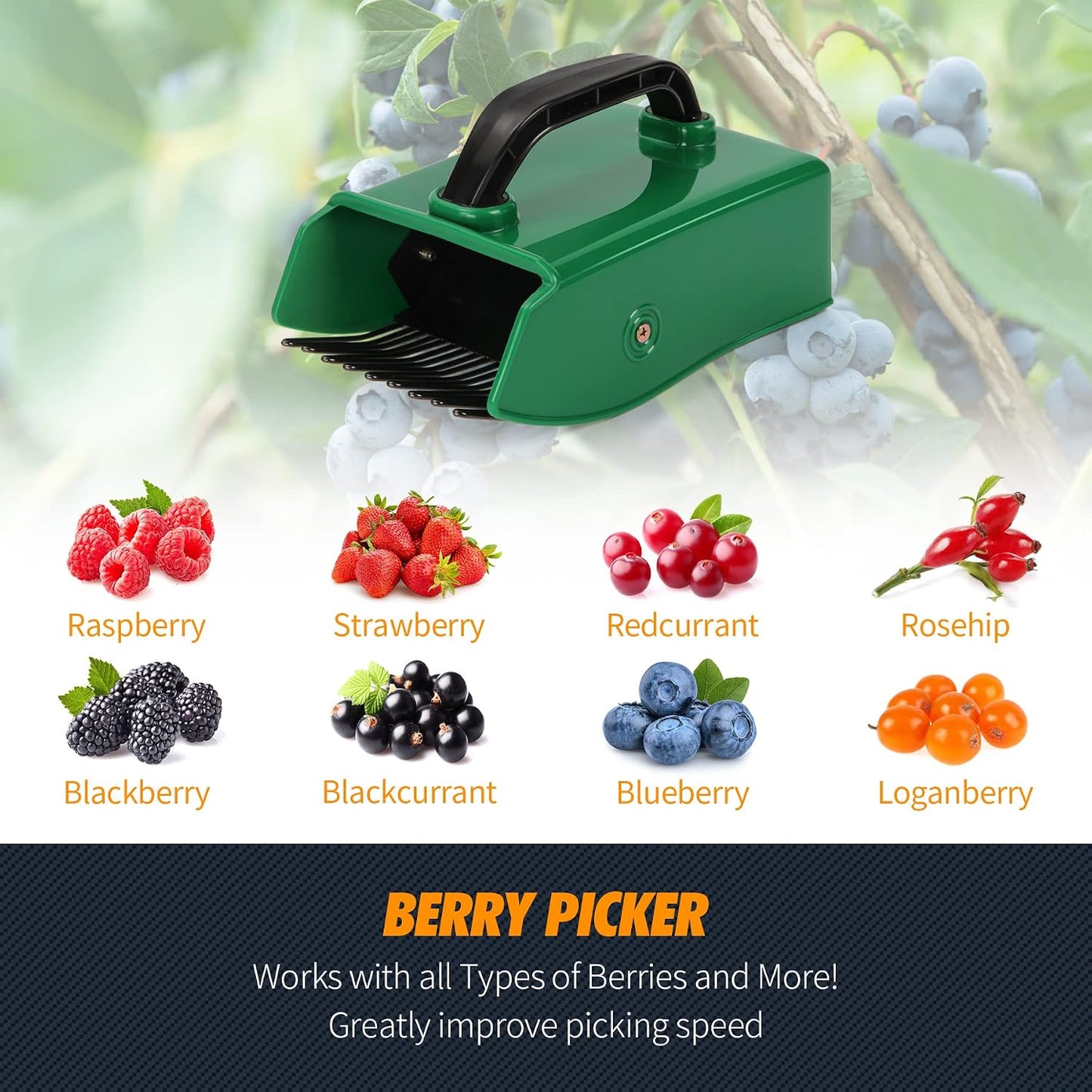 Berry Picker Scoop with Metal Comb, Ergonomic Handle Blueberry Harvester