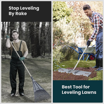 Lawn Leveling Rake 30x10 inch, (Professional-Grade) Lawn Leveler Tool with Stainless Steel Handle Rakes for Lawns Heavy Duty Landscape Rake for Backyard, Garden, Golf Course, Farm, Pasture