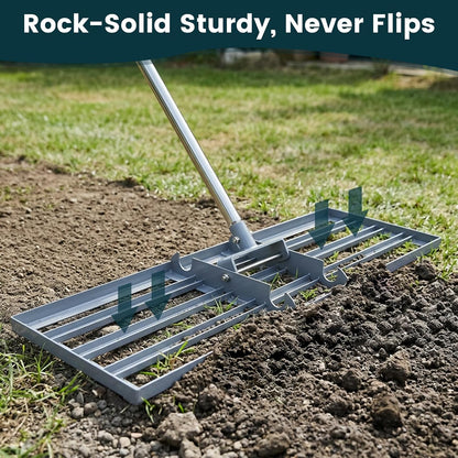 Lawn Leveling Rake 30x10 inch, (Professional-Grade) Lawn Leveler Tool with Stainless Steel Handle Rakes for Lawns Heavy Duty Landscape Rake for Backyard, Garden, Golf Course, Farm, Pasture