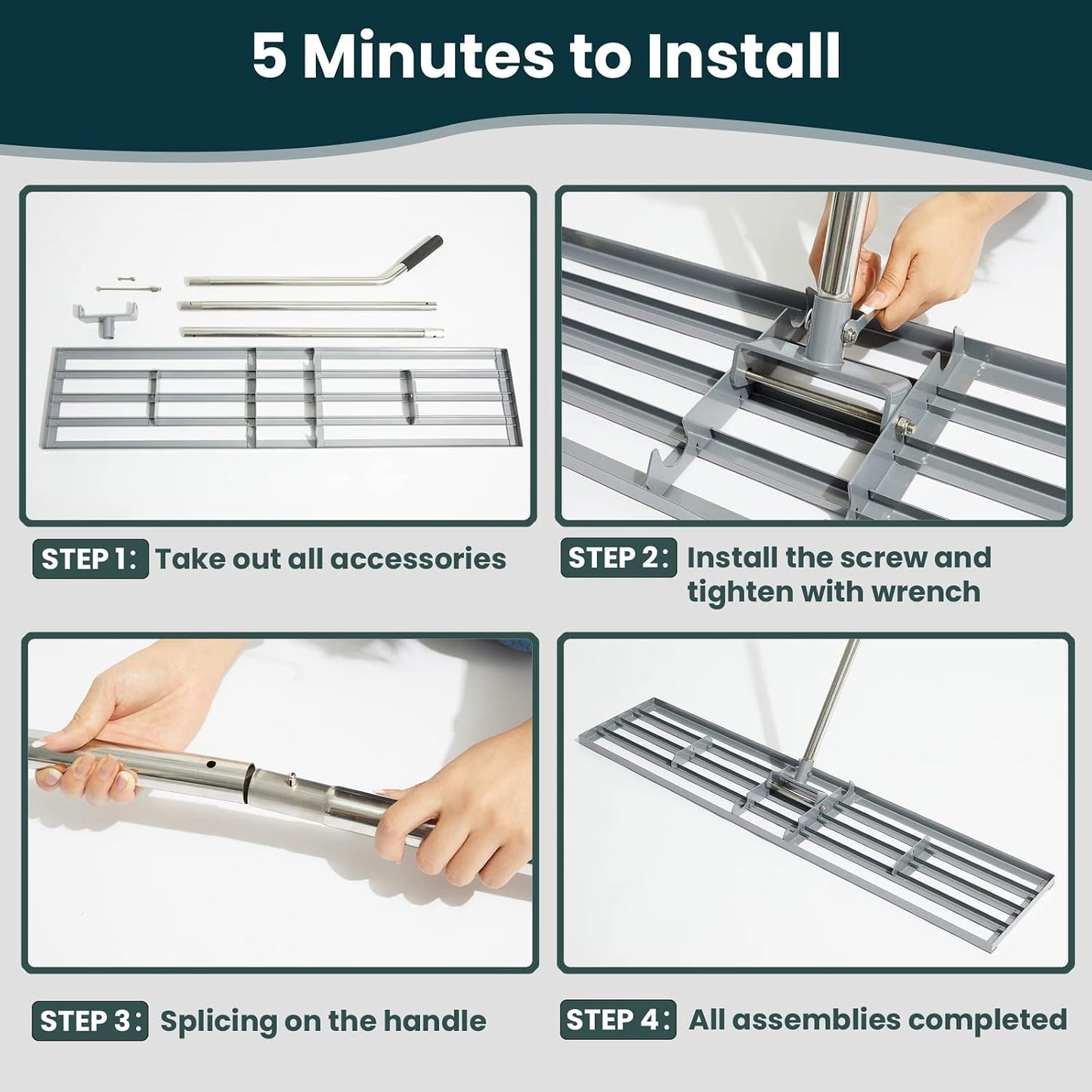 Lawn Leveling Rake 30x10 inch, (Professional-Grade) Lawn Leveler Tool with Stainless Steel Handle Rakes for Lawns Heavy Duty Landscape Rake for Backyard, Garden, Golf Course, Farm, Pasture