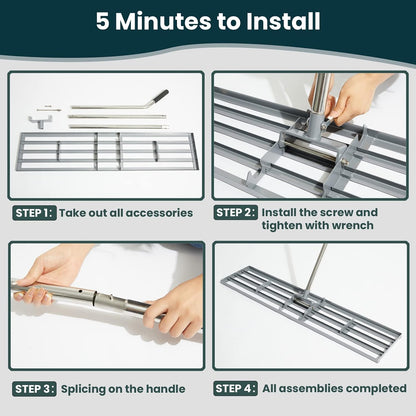 Lawn Leveling Rake 30x10 inch, (Professional-Grade) Lawn Leveler Tool with Stainless Steel Handle Rakes for Lawns Heavy Duty Landscape Rake for Backyard, Garden, Golf Course, Farm, Pasture