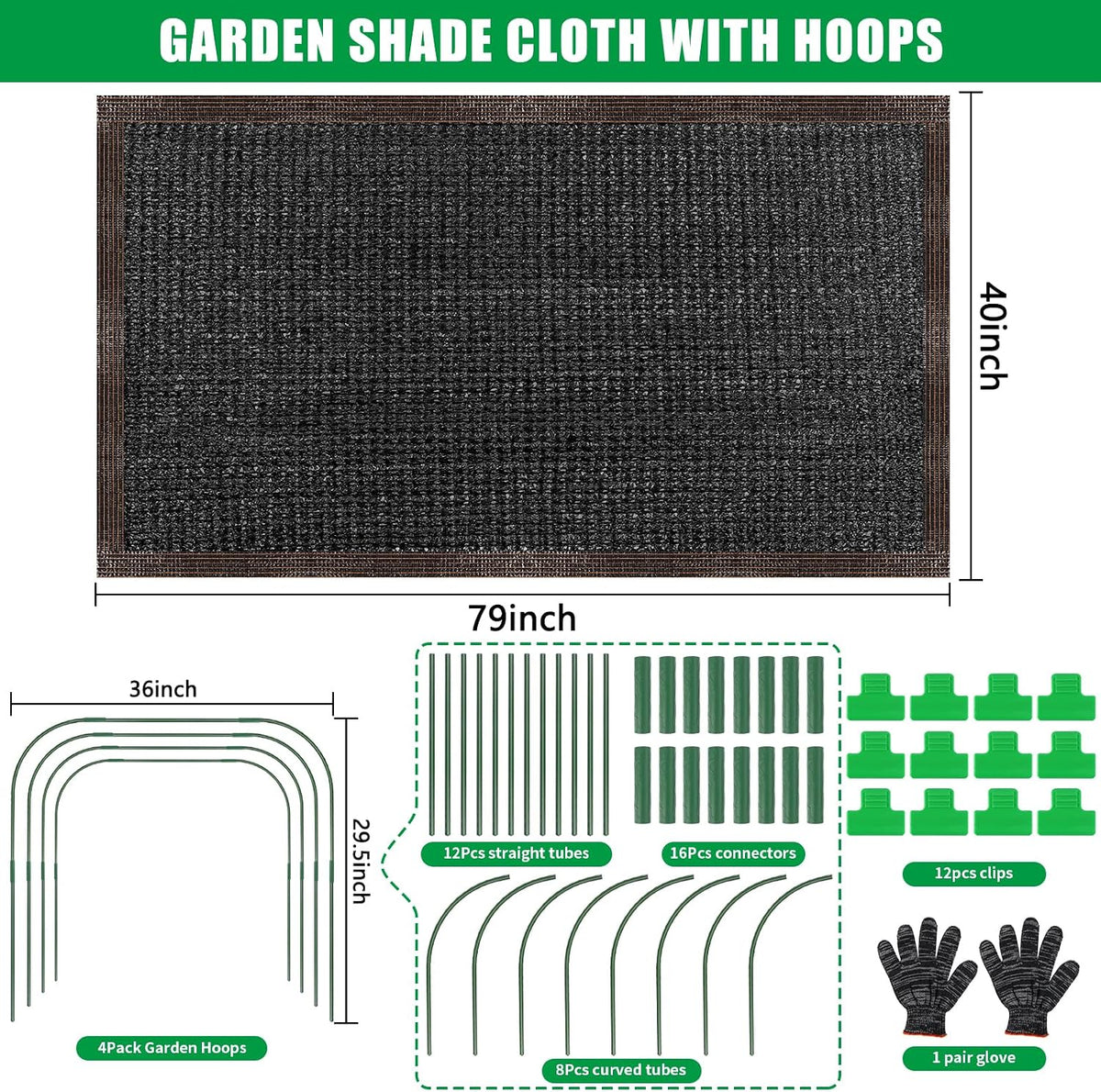 79"x40" Upgraded Garden Shade Kit, 75% Garden Shade Cloth with 11mm Hoops