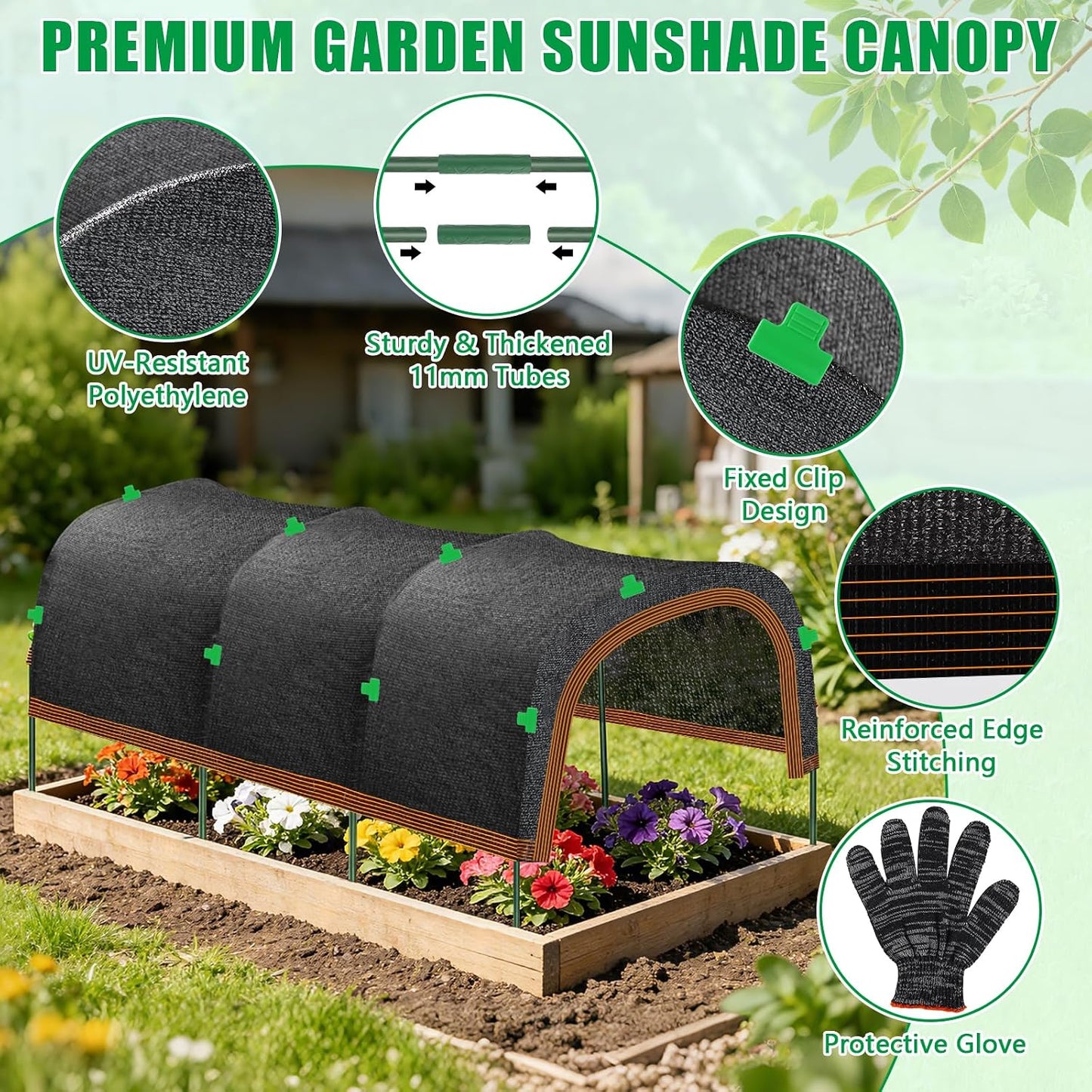 79"x40" Upgraded Garden Shade Kit, 75% Garden Shade Cloth with 11mm Hoops