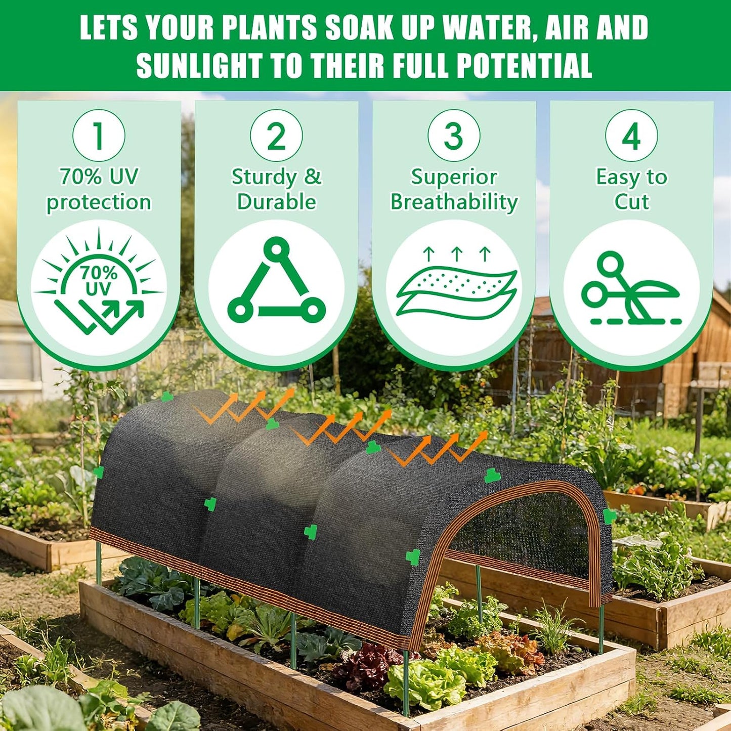 79"x40" Upgraded Garden Shade Kit, 75% Garden Shade Cloth with 11mm Hoops