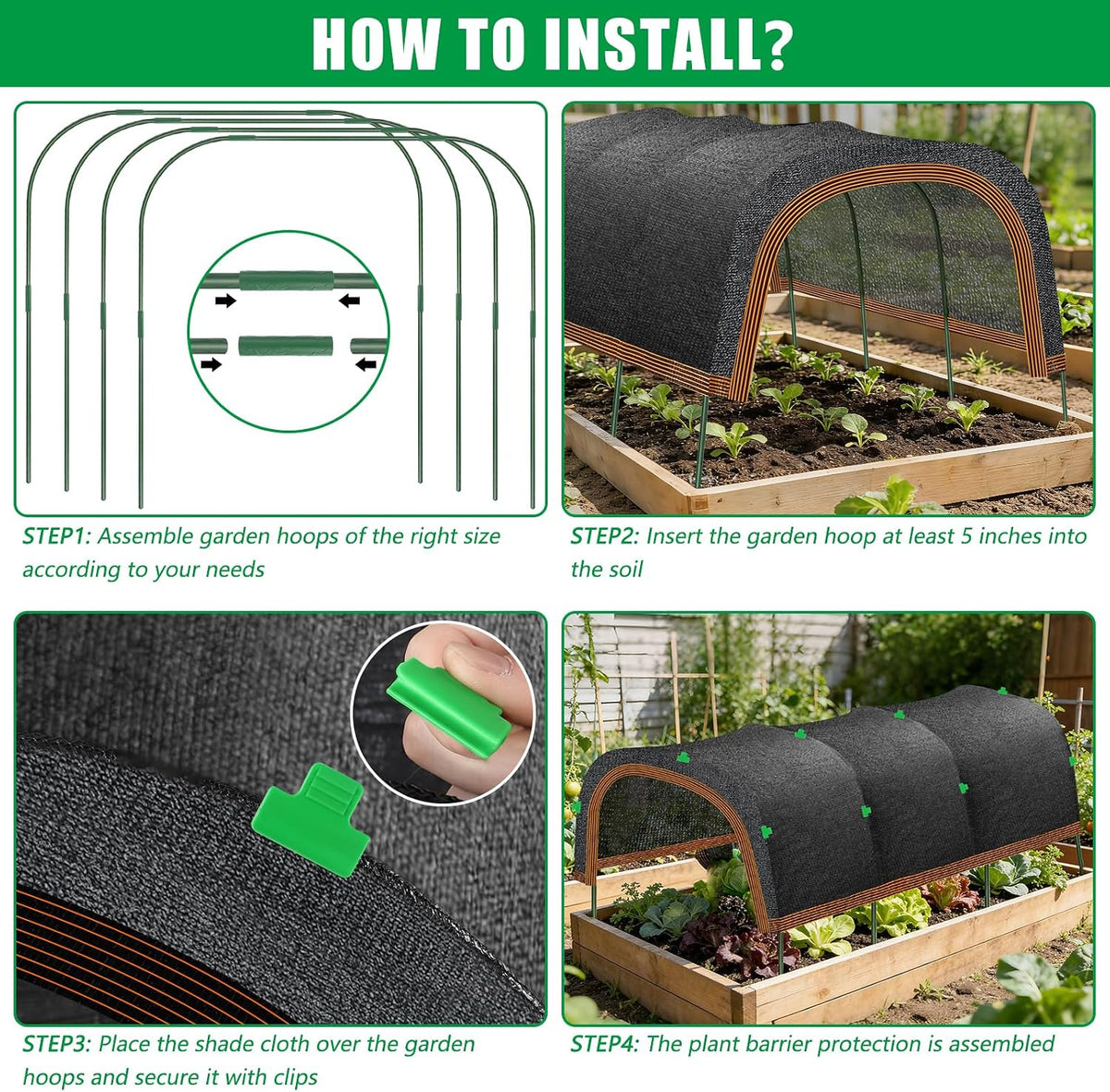 79"x40" Upgraded Garden Shade Kit, 75% Garden Shade Cloth with 11mm Hoops