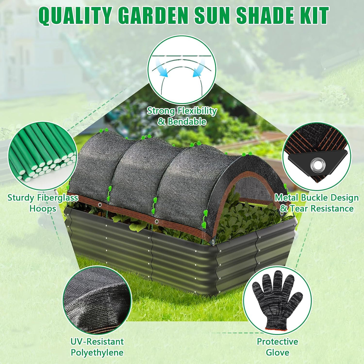 79"x40" Upgraded Garden Shade Kit, 75% Garden Shade Cloth with 11mm Hoops