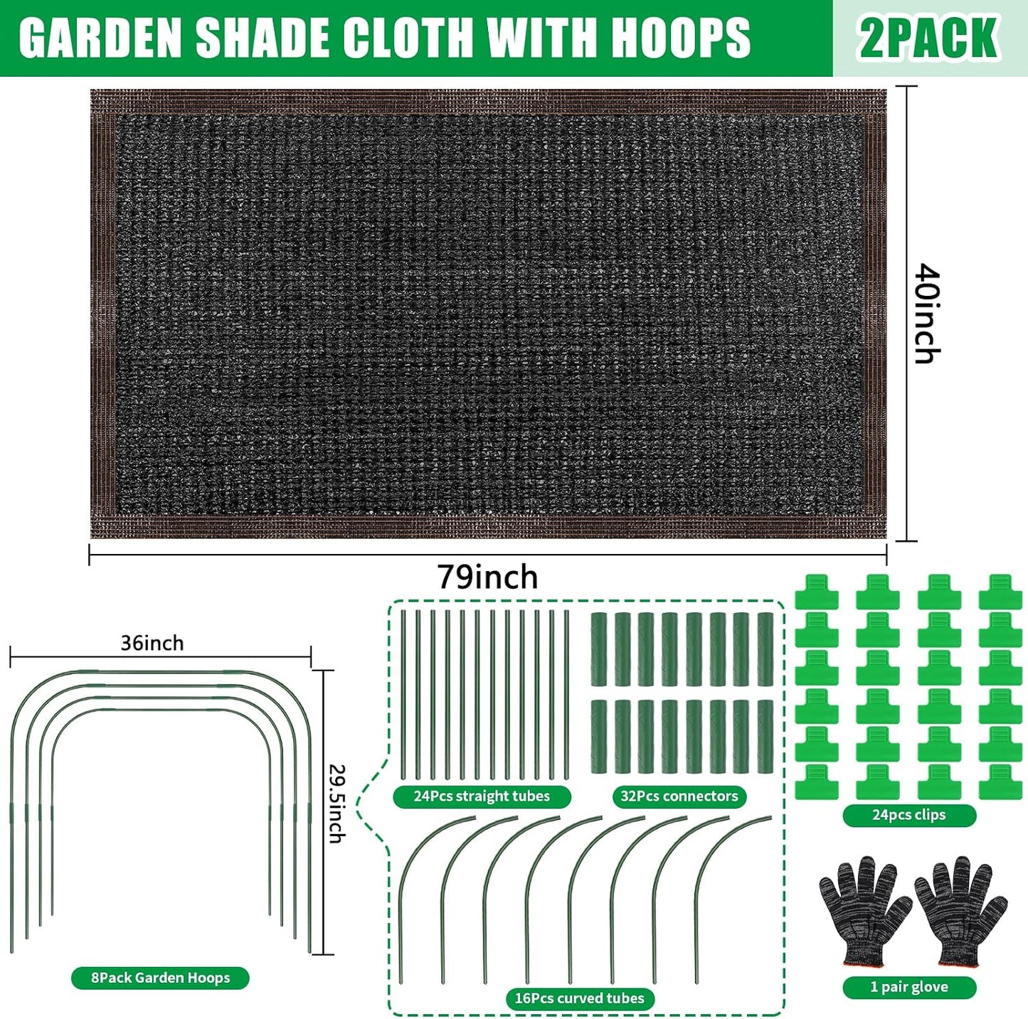 79"x40" Upgraded Garden Shade Kit, 75% Garden Shade Cloth with 11mm Hoops