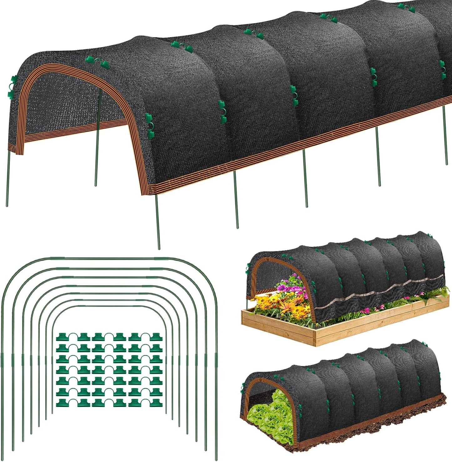 79"x40" Upgraded Garden Shade Kit, 75% Garden Shade Cloth with 11mm Hoops