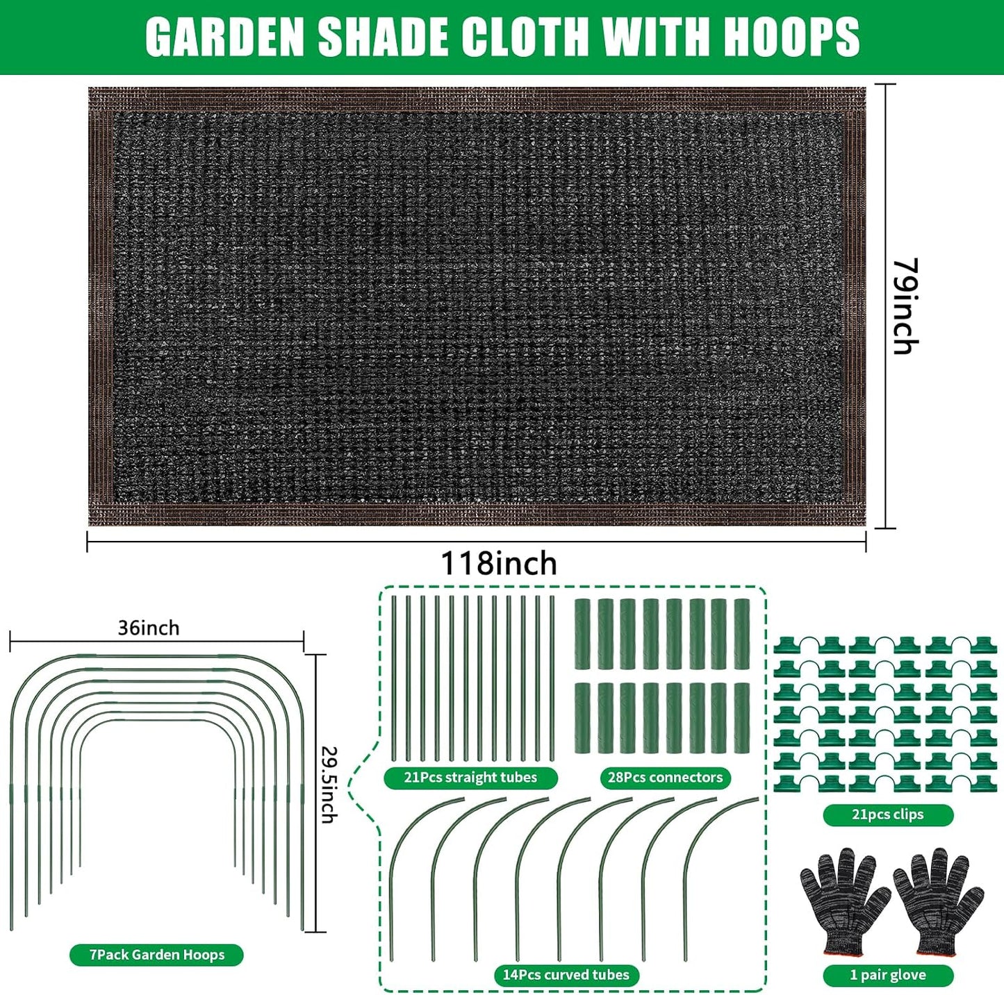 79"x40" Upgraded Garden Shade Kit, 75% Garden Shade Cloth with 11mm Hoops