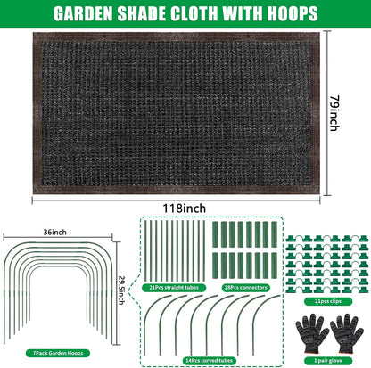 79"x40" Upgraded Garden Shade Kit, 75% Garden Shade Cloth with 11mm Hoops