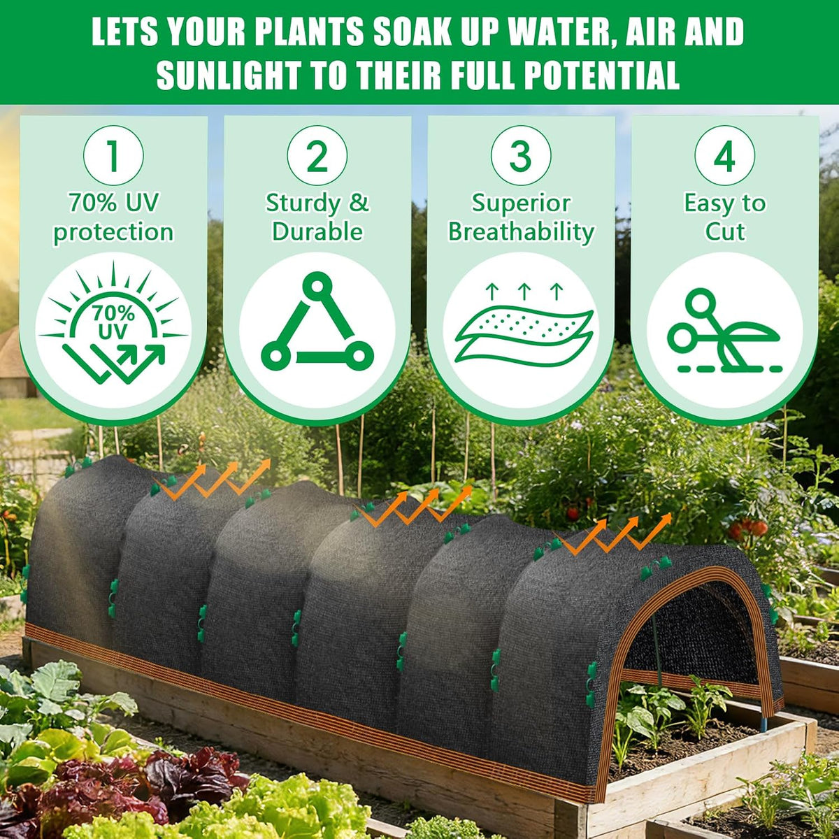 79"x40" Upgraded Garden Shade Kit, 75% Garden Shade Cloth with 11mm Hoops
