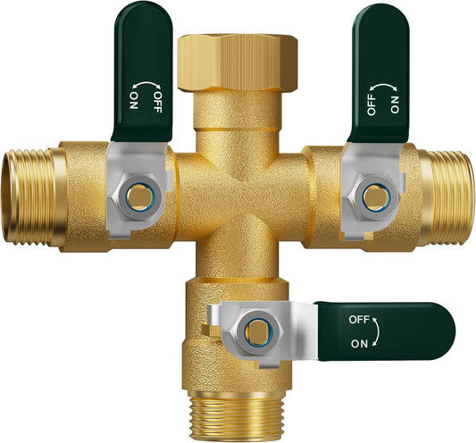 Garden Hose Splitter 3 Way, Heavy Duty Solid Brass Hose Splitter with Shutoff Valves, Water Spigot Splitter With 304 Stainless Steel Handle, Full Flow Outdoor Faucet Splitter, 3/4" GHT Thread