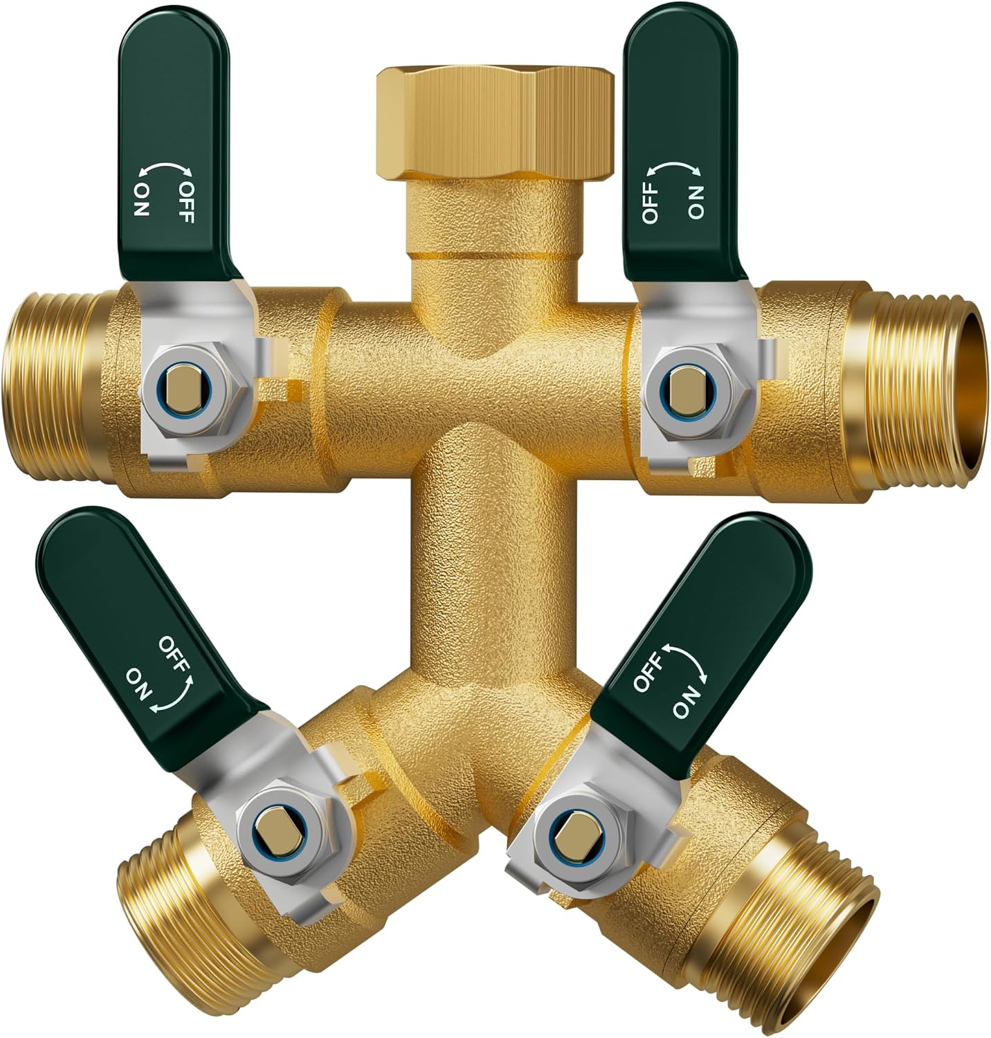 Garden Hose Splitter 3 Way, Heavy Duty Solid Brass Hose Splitter with Shutoff Valves, Water Spigot Splitter With 304 Stainless Steel Handle, Full Flow Outdoor Faucet Splitter, 3/4" GHT Thread