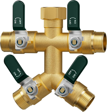 Garden Hose Splitter 3 Way, Heavy Duty Solid Brass Hose Splitter with Shutoff Valves, Water Spigot Splitter With 304 Stainless Steel Handle, Full Flow Outdoor Faucet Splitter, 3/4" GHT Thread