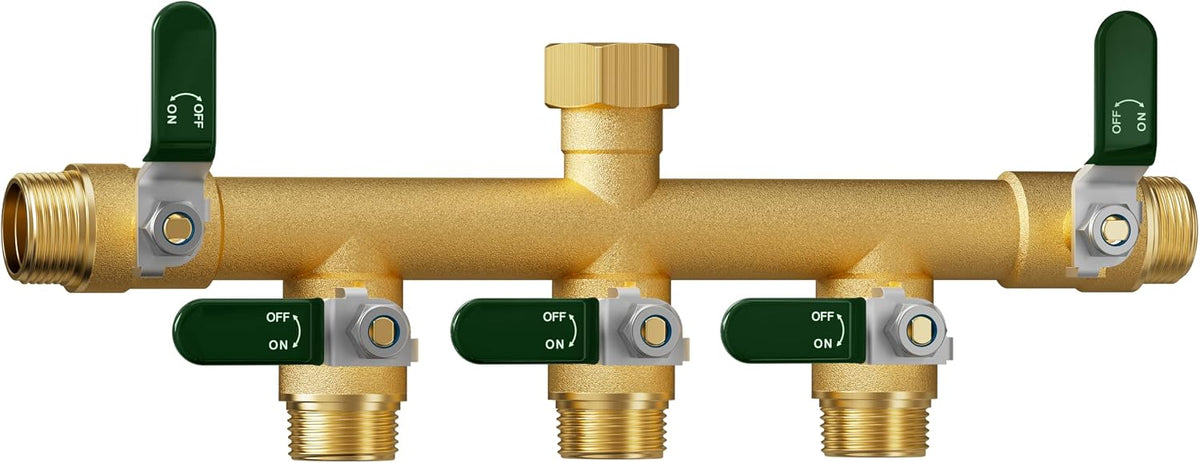 Garden Hose Splitter 3 Way, Heavy Duty Solid Brass Hose Splitter with Shutoff Valves, Water Spigot Splitter With 304 Stainless Steel Handle, Full Flow Outdoor Faucet Splitter, 3/4" GHT Thread