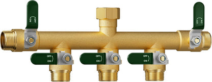 Garden Hose Splitter 3 Way, Heavy Duty Solid Brass Hose Splitter with Shutoff Valves, Water Spigot Splitter With 304 Stainless Steel Handle, Full Flow Outdoor Faucet Splitter, 3/4" GHT Thread