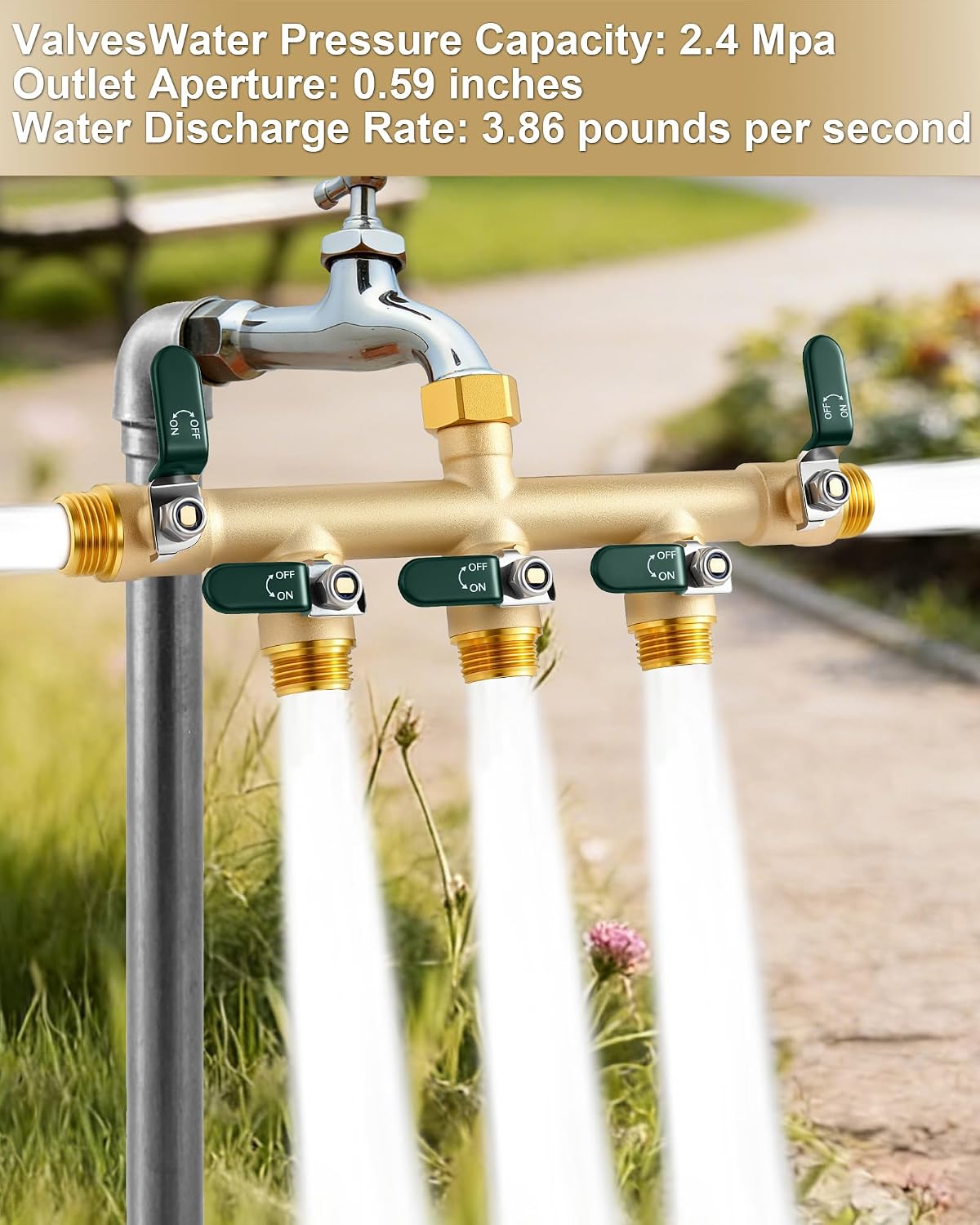 Garden Hose Splitter 3 Way, Heavy Duty Solid Brass Hose Splitter with Shutoff Valves, Water Spigot Splitter With 304 Stainless Steel Handle, Full Flow Outdoor Faucet Splitter, 3/4" GHT Thread
