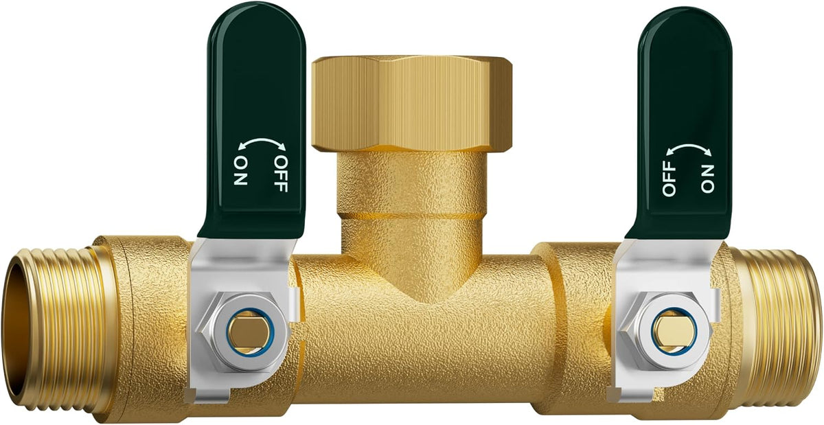 Garden Hose Splitter 3 Way, Heavy Duty Solid Brass Hose Splitter with Shutoff Valves, Water Spigot Splitter With 304 Stainless Steel Handle, Full Flow Outdoor Faucet Splitter, 3/4" GHT Thread